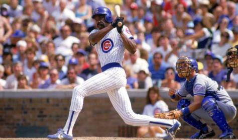 CHICAGO - 1987: Andre Dawson #8 of the Chicago Cubs follows through on his swing during a game with the Los Angeles Dodgers in 1987 at Wrigley Field in Chicago, Illinois. (Photo by Jonathan Daniel/Getty Images)
